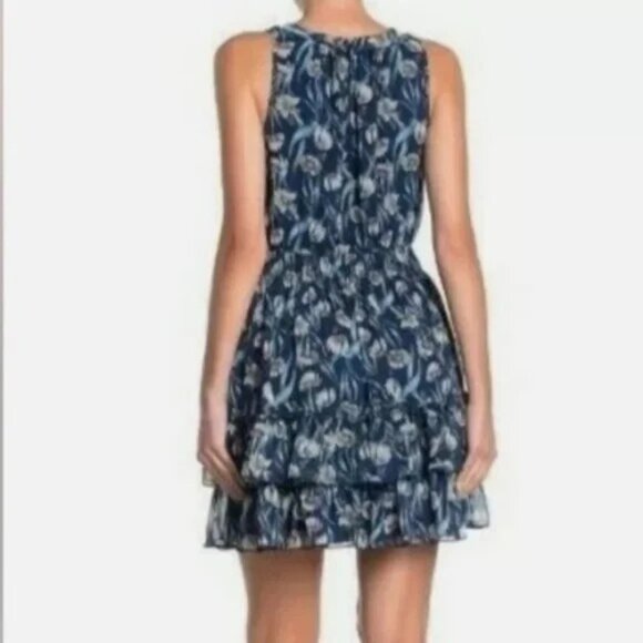 Foxiedox Women's Sleeveless Ruffle Blue Floral Print Dress Size S NWT $135.70 - Picture 2 of 11